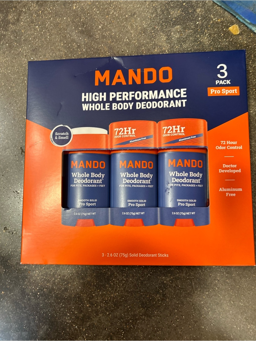 NEW! 3 PACK - Mando Whole Body Pro Sport Aluminum-Free Deodorant Sticks, 2.6 oz